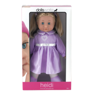 בובה היידי עם שמלה סגולה וקוקיות 41 ס"מ עולם הב-בובה סקאל