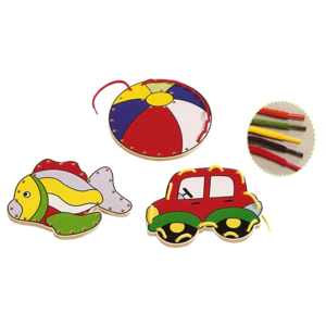 לוחות השחלה ותפירה עם שרוכים - דג, כדור ומכונית ענטל