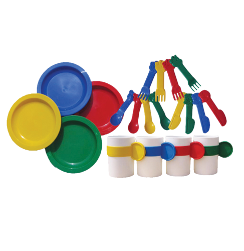 סט כלי אוכל לארבעה - צלחת, כוס, מזלג, סכין, כפית פיירפליי