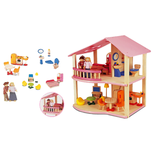 בית בובות עם ריהוט ודמויות עץ ענטל