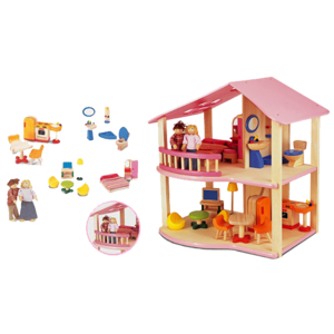 בית בובות עם ריהוט ודמויות עץ ענטל