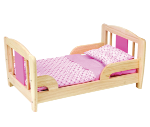 מיטה לבובה מעץ עם כלי מיטה  ענטל