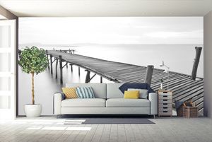 קיר מזח עץ צד ימין שחור לבן