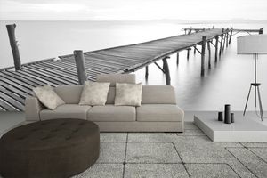 קיר מזח עץ צד שמאלן שחור לבן