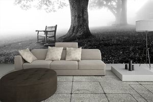 קיר העץ והספסל - רחוק שחור לבן