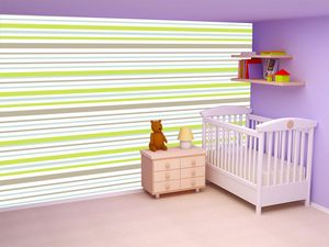 קיר פסים אפור, ירוק ותכלת