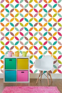 טפט קיר איור עגולים צבעוניים רקע לבן