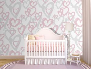 טפט קיר איור לבבות בגווני ורוד ואפור