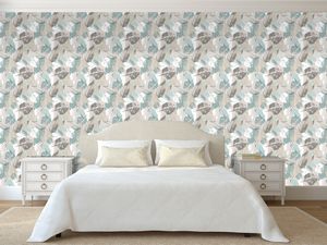 טפט קיר איור של עלים בגווני האפור התכלת והלבן