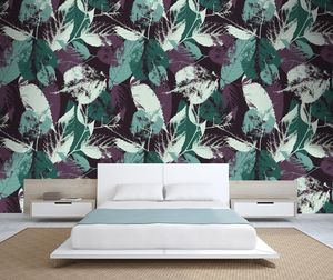 טפט קיר איור עלים בגוון הירוק והסגול