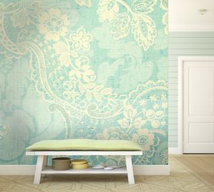 טפט קיר איור תחרה בלבן על רקע תכלת.