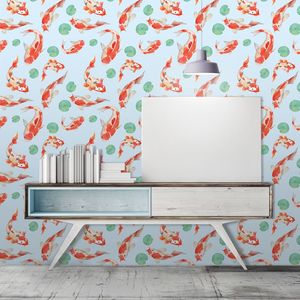 טפט קיר ציורי דגי זהב על רקע תכלת