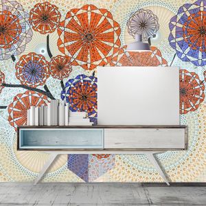 טפט קיר שזירת חוטים עם איורים בכחול וכתום