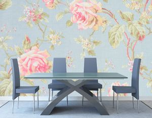 טפט קיר שושנים בורוד על רקע תכלת