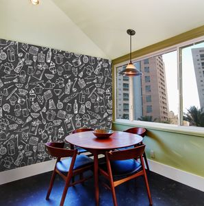 טפט קיר לוח גיר עם איורים של כלי מטבח