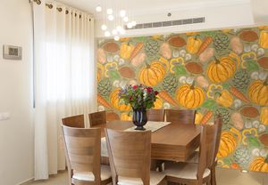 טפט Pattern הירקות בכתום על רקע ירוק - איור גדול.