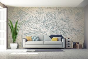 טפט קיר שרטוט ערים על רקע בהיר.