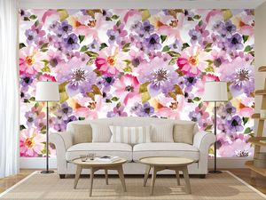 טפט קיר איור הפרחים הורודים והסגולים.