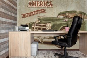 קיר רטרו המכונית הירוקה.