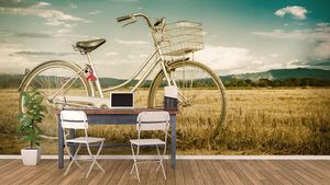 קיר צילום אופניים באפור.