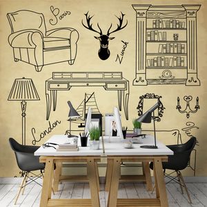 קיר איור רהיטים על רקע בהיר.