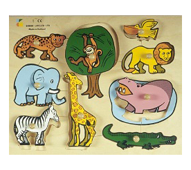 פאזל כפתור עץ חיות בר דורון לילד