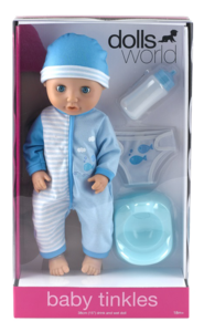 בובה בן 38 ס"מ + סיר ובקבוק פיג'מה כחולה סקאל