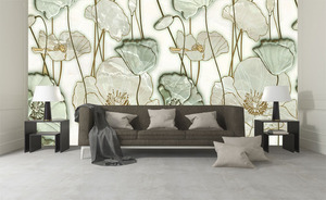 קיר איור פרחים באפור