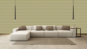 קיר הפסים בגווני הבג' עם פסים אפורים.