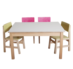 שולחן בירצ' 90X70X48 רגל עץ בוק ל 6 ילדים