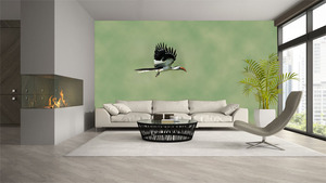 קיר מעוף הציפור עם המקור האדום.