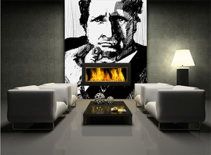 קיר איור האיש בחליפה בשחור לבן.