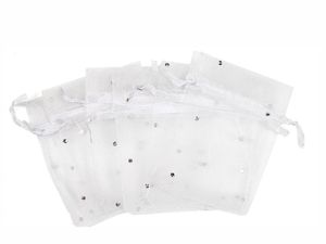 מארז 10 חב' * 10 יח' (סה"כ 100 יח') שקיות אורגנזה צבע לבן עם נקודות 15/20 ס"מ