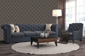 קיר ה PATTERNS בגוון הכחול והזהוב.