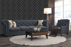 קיר האליפסות והעיגולים על רקע גוון אפור כהה.