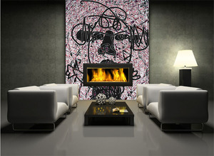 קיר איור הילד על רקע צבעוני.