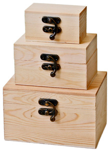 מארז 2 סטים של שלוש קופסאות מלבניות עץ אורן