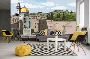 קיר איור ירושלים בצבע.