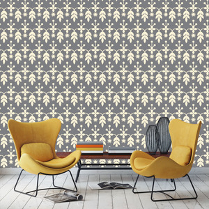 טפט קיר העלים והכוכבים על רקע אפור.