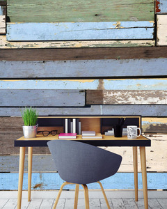 טפט קיר לוחות העץ בגווני הים.