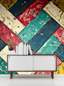 טפט קיר לוחות העץ בגוונים שונים.	