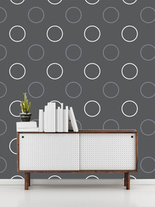 טפט קיר אפור עם העגולים הגדולים בלבן ואפור בהיר.