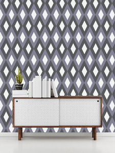 טפט קיר המעוינים באפור, לבן ואפור כהה.