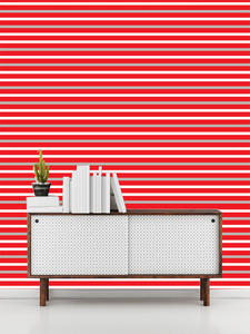 טפט קיר הקווים - במרווח קטן לרוחב בצבעים לבן, אדום  ואפור.