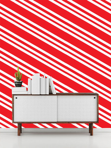 טפט קיר הקווים באלכסון באדום ולבן.