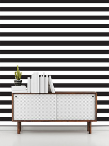 טפט קיר הפסים הדקים לרוחב בשחור ולבן.