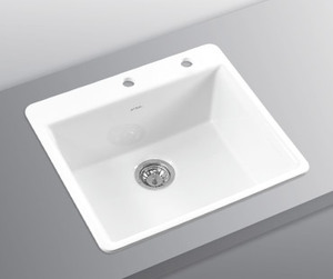 כיור מטבח חרס בודד בהתקנה שטוחה