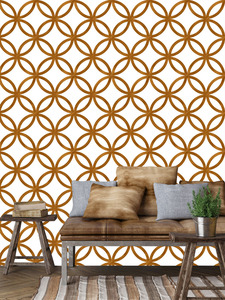 טפט קיר העיגולים הזהובים על רקע לבן.