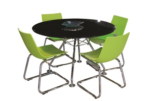 שולחן ישיבות 2704 זכוכית שחורה מחוסמת, 120*75 מיליון כסאות