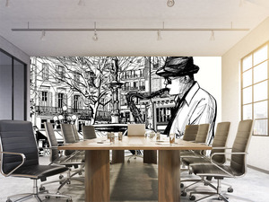 טפט קיר איור האיש והסקסופון.	